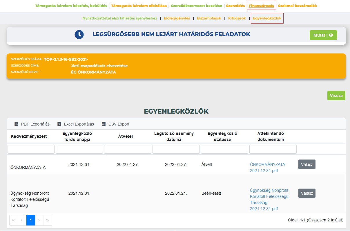 EPTK egyenlegközlő