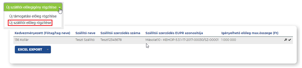 szállítói előleg