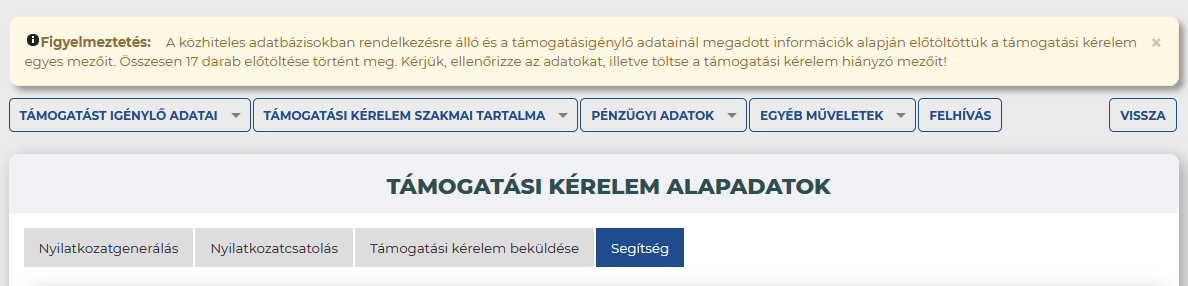 új támogatási kérelem